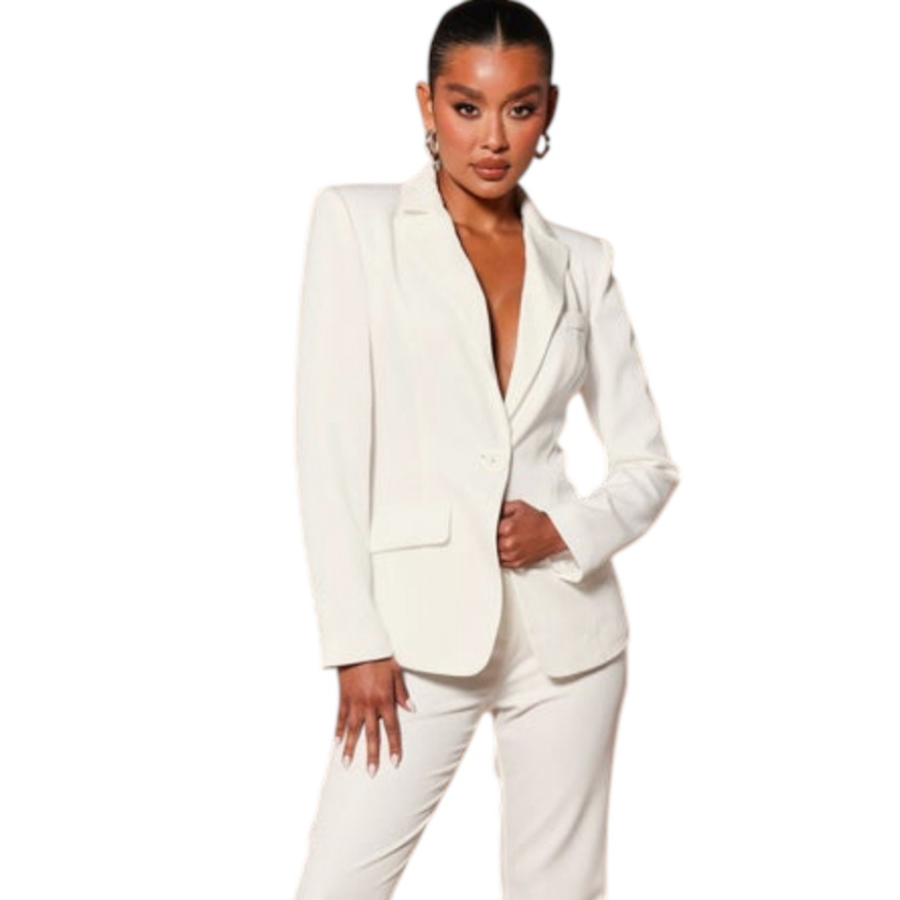 Fashion Nova White Blazer Suit Jacket Shoulder Pads Power Suit Size S